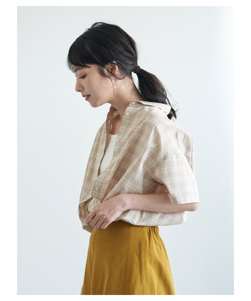 earth music&ecology（アースミュージックアンドエコロジー）の「【Special Price】40キャンブリック半袖2wayシャツ（トップス・アイボリー/ネイビー/チェックネイビー/チェックベージュ/チェックブラック/チェックアイボリー・F）」の9枚目の写真