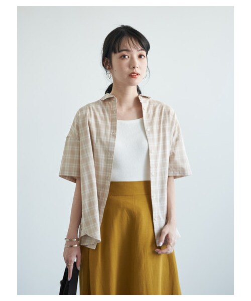 earth music&ecology（アースミュージックアンドエコロジー）の「【Special Price】40キャンブリック半袖2wayシャツ（トップス・アイボリー/ネイビー/チェックネイビー/チェックベージュ/チェックブラック/チェックアイボリー・F）」の5枚目の写真