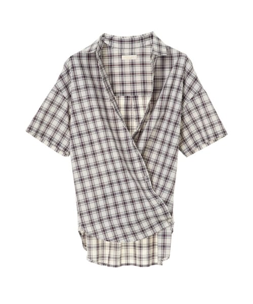 earth music&ecology（アースミュージックアンドエコロジー）の「【Special Price】40キャンブリック半袖2wayシャツ（トップス・アイボリー/ネイビー/チェックネイビー/チェックベージュ/チェックブラック/チェックアイボリー・F）」の20枚目の写真