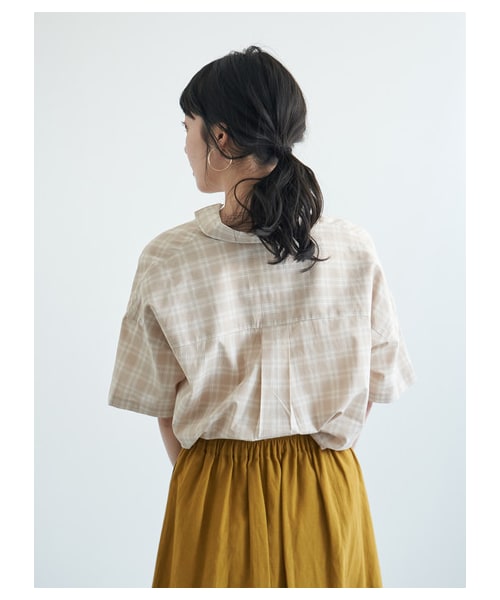 earth music&ecology（アースミュージックアンドエコロジー）の「【Special Price】40キャンブリック半袖2wayシャツ（トップス・アイボリー/ネイビー/チェックネイビー/チェックベージュ/チェックブラック/チェックアイボリー・F）」の8枚目の写真