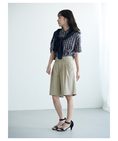 earth music&ecology（アースミュージックアンドエコロジー）の「【Special Price】40キャンブリック半袖2wayシャツ（トップス・アイボリー/ネイビー/チェックネイビー/チェックベージュ/チェックブラック/チェックアイボリー・F）」の14枚目の写真