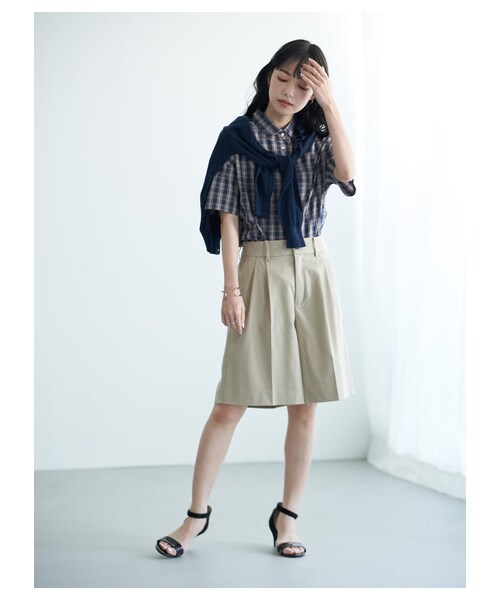 earth music&ecology（アースミュージックアンドエコロジー）の「【Special Price】40キャンブリック半袖2wayシャツ（トップス・アイボリー/ネイビー/チェックネイビー/チェックベージュ/チェックブラック/チェックアイボリー・F）」の15枚目の写真