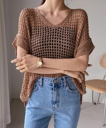 DHOLIC | Vネックメッシュニット(ニット/セーター)