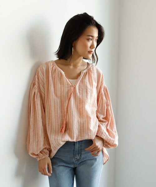 Auntie Rosa Holiday（アンティローザホリデー）の「ストライプガーゼブラウス（シャツ/ブラウス・レディース・ブラック/ブルー/オレンジ・FREE）」の3枚目の写真