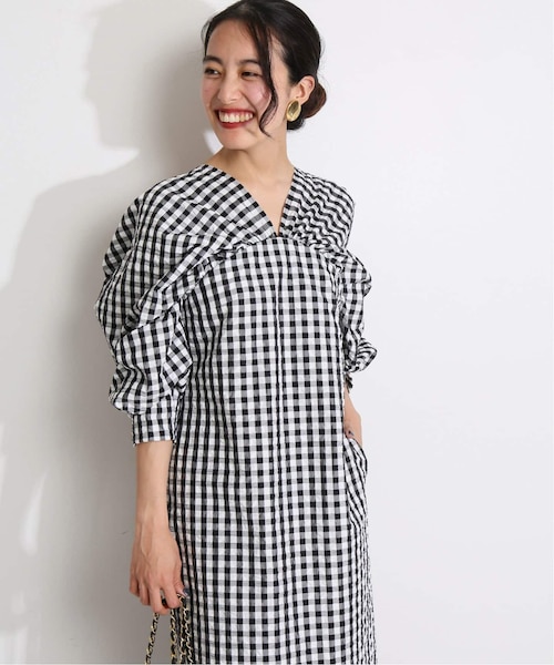 美品✨ヴェルメイユパーイエナ トリアセギャザースリーブワンピース ロング VERMEIL par iena（ヴェルメイユパーイエナ）の「サッカーギンガム