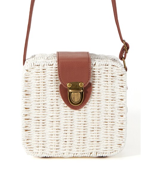 GRL（グレイル）の「配色スクエアカゴショルダーバッグ（かごバッグ・レディース・グリーン/アイボリー/ベージュ/オフホワイト・M）」の3枚目の写真