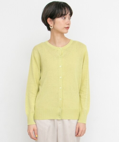 KBF（ケイビーエフ）の「illi 亞麻混紡圓領開襟衫（トップス・レディース・淺膚色/橘色/淺綠色/黑色・one）」の9枚目の写真