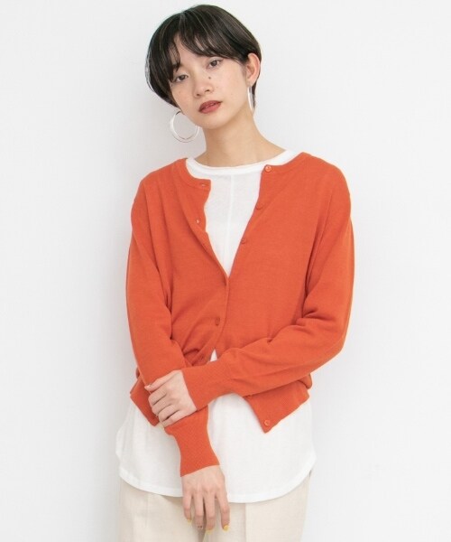 KBF（ケイビーエフ）の「illi 亞麻混紡圓領開襟衫（トップス・レディース・淺膚色/橘色/淺綠色/黑色・one）」の8枚目の写真