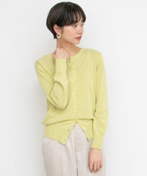 KBF（ケイビーエフ）の「illi 亞麻混紡圓領開襟衫（トップス・レディース・淺膚色/橘色/淺綠色/黑色・one）」の5枚目の写真