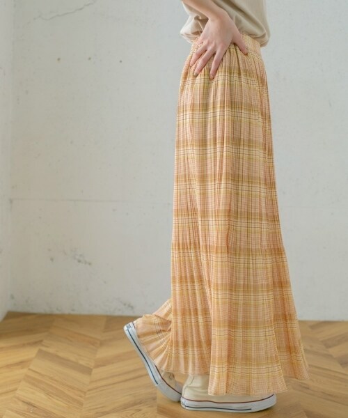 KBF（ケイビーエフ）の「格紋漸變百褶裙（スカート・レディース・棕色/灰色/黃色・one）」の8枚目の写真