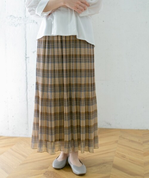 KBF（ケイビーエフ）の「格紋漸變百褶裙（スカート・レディース・棕色/灰色/黃色・one）」の11枚目の写真