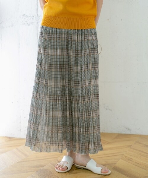 KBF（ケイビーエフ）の「格紋漸變百褶裙（スカート・レディース・棕色/灰色/黃色・one）」の4枚目の写真