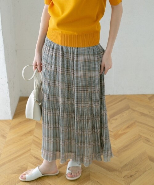 KBF（ケイビーエフ）の「格紋漸變百褶裙（スカート・レディース・棕色/灰色/黃色・one）」の5枚目の写真
