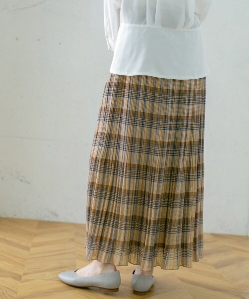 KBF（ケイビーエフ）の「格紋漸變百褶裙（スカート・レディース・棕色/灰色/黃色・one）」の12枚目の写真