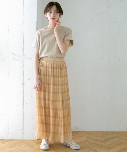 KBF（ケイビーエフ）の「格紋漸變百褶裙（スカート・レディース・棕色/灰色/黃色・one）」の9枚目の写真