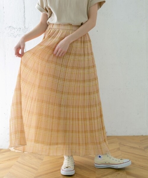 KBF（ケイビーエフ）の「格紋漸變百褶裙（スカート・レディース・棕色/灰色/黃色・one）」の7枚目の写真