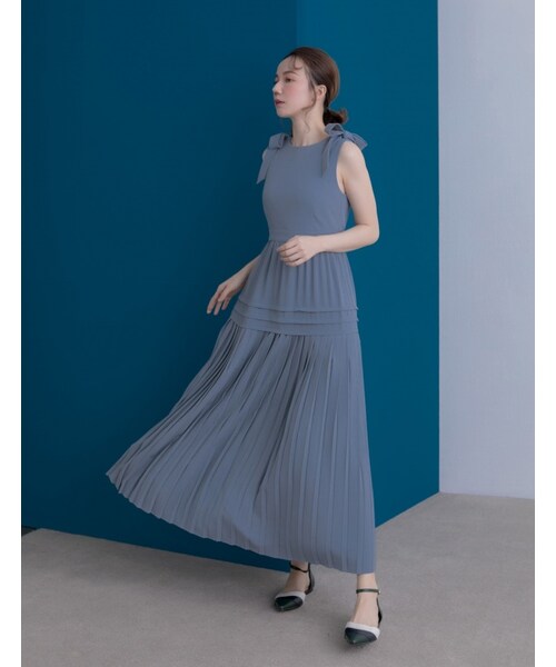 Marjorie（マージョリー）の「以愛之名，蝴蝶結肩帶後鏤空打摺拼接洋裝（ワンピース/ドレス・レディース・粉/淺藍・S/M）」の12枚目の写真