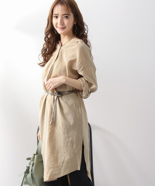 Andemiu(アンデミュウ)の「ヌキエリストライプシャツワンピース(ワンピース/ドレス・オフホワイト/ベージュ/ライトグリーン)」の11枚目の写真