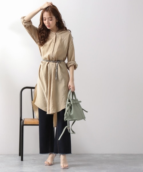 Andemiu(アンデミュウ)の「ヌキエリストライプシャツワンピース(ワンピース/ドレス・オフホワイト/ベージュ/ライトグリーン)」の13枚目の写真