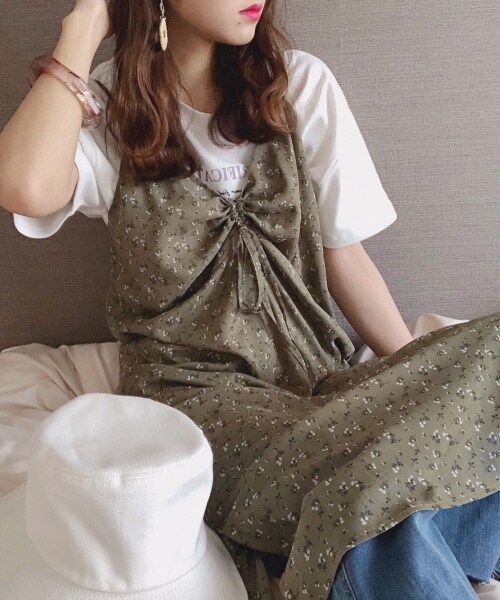 Heather（ヘザー）の「レトロコバナガラキャミワンピース（ワンピース/ドレス・ベージュ系/ブラウン系/グリーン系）」の3枚目の写真