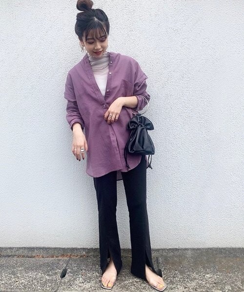 JEANASIS（ジーナシス）の「コットンリネンバンドカラーシャツLS（トップス・オフホワイト()/チャコールグレー()/ブルー()）」の7枚目の写真