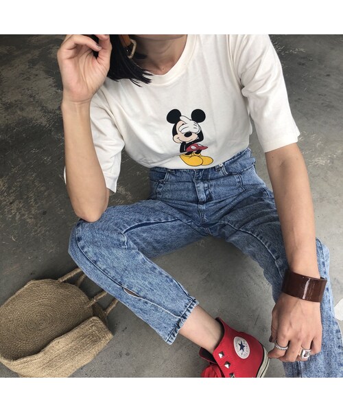 copine(コピン)の「目隠しミッキーTシャツ(2color)【クリックポスト対象商品】(Tシャツ/カットソー・レディース・その他)」の6枚目の写真