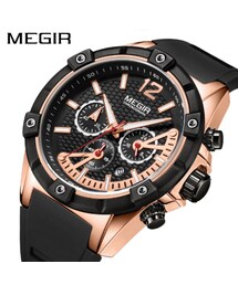 【MEGIR】 メンズ 腕時計 3気圧防水 クォーツ クロノグラフ シリコンベルト 日付表示 ルミナスハンズ 海外トップブランド 【選べる3色】
