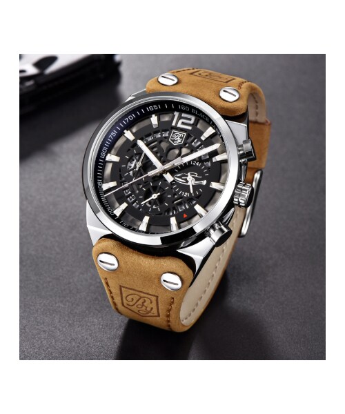 No Brand ノーブランド の Benyar スタイリッシュ クロノグラフ メンズ 腕時計 防水 本革ベルト クォーツ 日付表示 海外トップブランド ワイルド 存在感抜群 選べる3色 その他 Wear