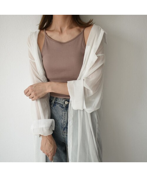 Lavish Gate（ラヴィッシュゲート）の「nh-tops-04038　日本製　カップ付き　アメリカンスリーブ キャミソール　エクリュ　カーキ　モーヴ（キャミソール・レディース・その他）」の3枚目の写真