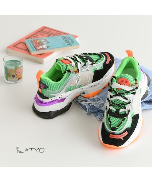 no brand（ノーブランド）の「厚底スポーティースニーカー蛍光色