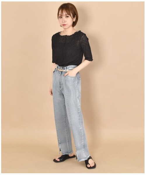 w closet（ダブルクローゼット）の「切替メロー半袖プルオーバー（トップス・レディース・オフホワイト/Sミント/Sオレンジ/ブラック・FREE/M/L）」の12枚目の写真