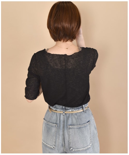 w closet（ダブルクローゼット）の「切替メロー半袖プルオーバー（トップス・レディース・オフホワイト/Sミント/Sオレンジ/ブラック・FREE/M/L）」の14枚目の写真