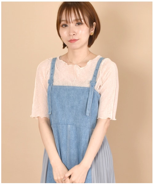 w closet（ダブルクローゼット）の「切替メロー半袖プルオーバー（トップス・レディース・オフホワイト/Sミント/Sオレンジ/ブラック・FREE/M/L）」の5枚目の写真