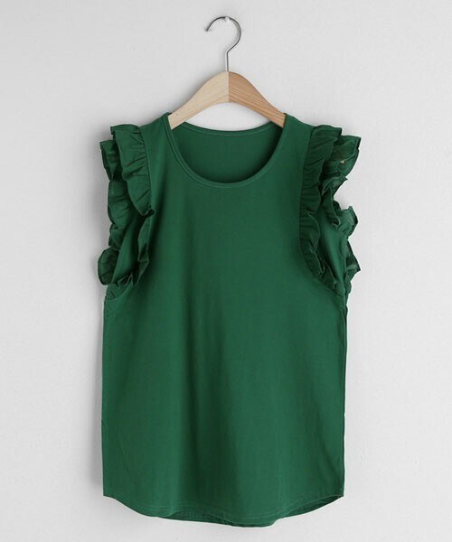 DHOLIC（ディーホリック）の「ダブルフリルスリーブレス（タンクトップ・レディース・ホワイト/グリーン/ブラウン/ブラック/ピンク・FREE）」の4枚目の写真