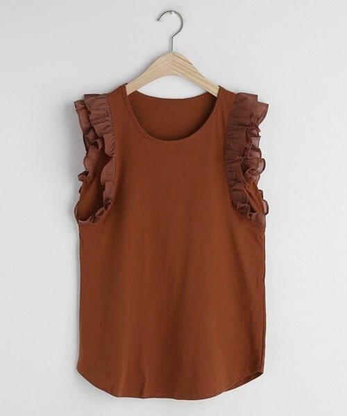 DHOLIC（ディーホリック）の「ダブルフリルスリーブレス（タンクトップ・レディース・ホワイト/グリーン/ブラウン/ブラック/ピンク・FREE）」の3枚目の写真