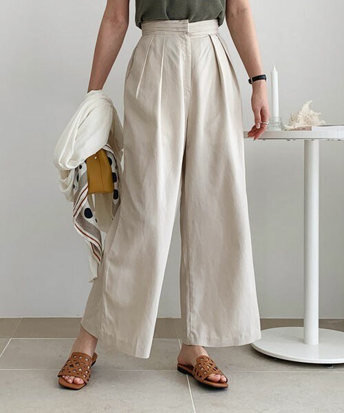 DHOLIC(ディーホリック)の「タックウエストワイドパンツ(その他パンツ・レディース・グリーン/ベージュ/ブラウン・S/M/L)」の3枚目の写真