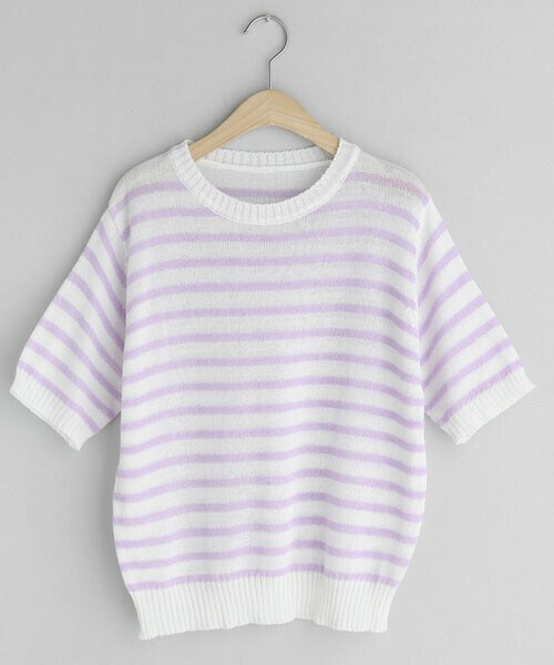 DHOLIC（ディーホリック）の「ボーダー半袖ニット（ニット/セーター・レディース・ブラック/ブルー/ブラウン/パープル/ピンク・FREE）」の4枚目の写真