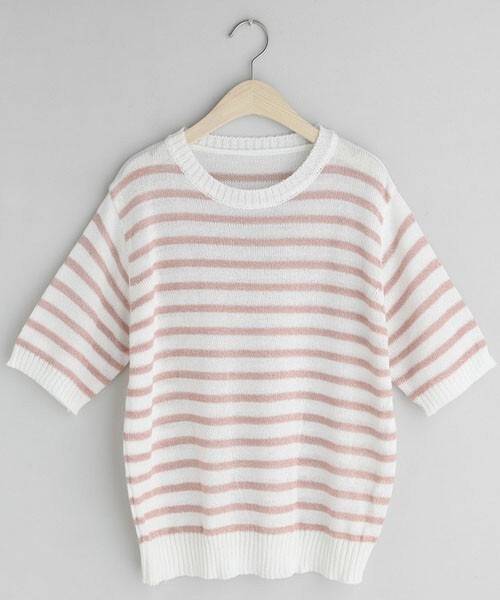 DHOLIC（ディーホリック）の「ボーダー半袖ニット（ニット/セーター・レディース・ブラック/ブルー/ブラウン/パープル/ピンク・FREE）」の5枚目の写真