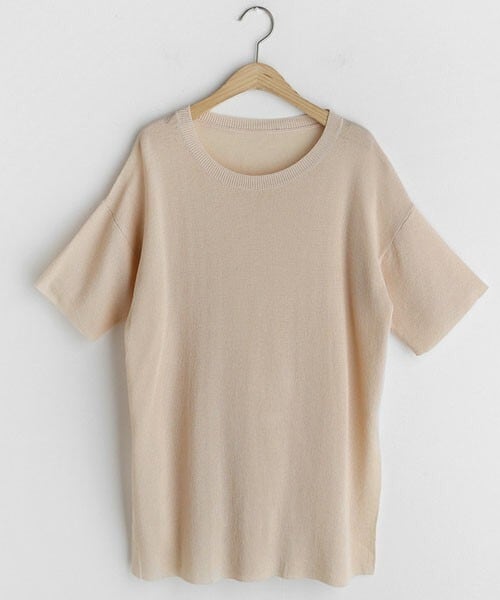 DHOLIC(ディーホリック)の「スリット半袖ニット(ニット/セーター・レディース・ベージュ/ブラック/レッド/グリーン/ブルー・FREE)」の1枚目の写真