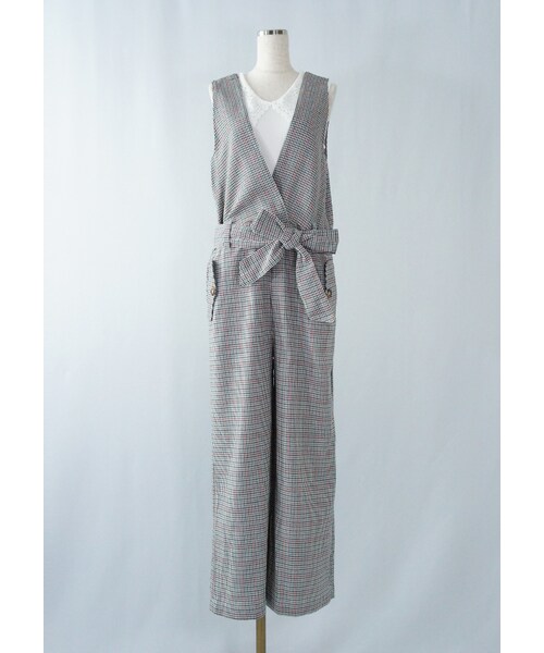 Petit fleur（プチフルール）の「Vネックオールインワン（サロペット/オーバーオール・レディース・レッド/グリーン・M）」の2枚目の写真