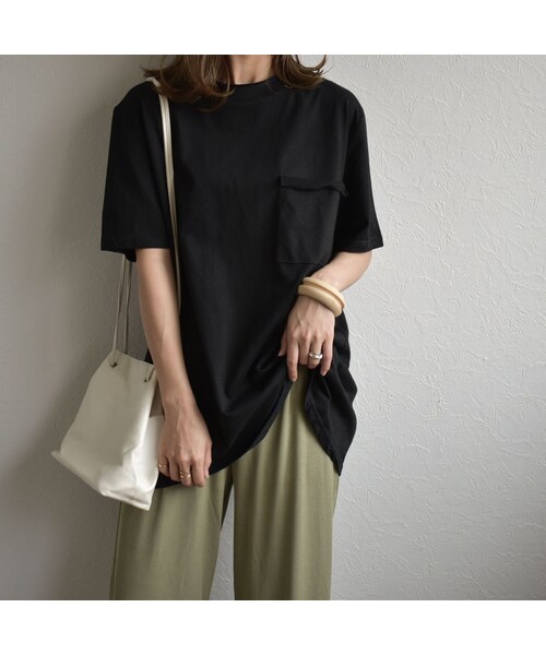 Lavish Gate(ラヴィッシュゲート)の「nh-tops-02157 ポケット付き カットオフ オーバーサイズ Tee ホワイト ダスティパープル ブラック(Tシャツ/カットソー・レディース・その他)」の7枚目の写真