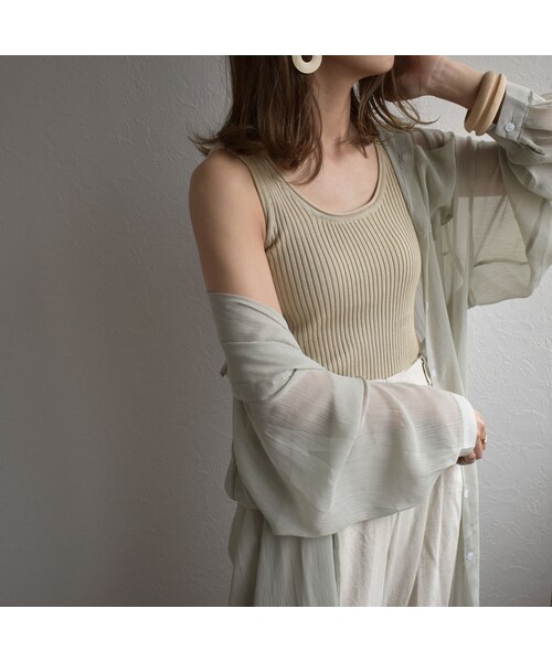 Lavish Gate（ラヴィッシュゲート）の「nh-tops-02165　リブタンクトップ　オフホワイト　ベージュ　ピスタチオ（タンクトップ・レディース・その他）」の4枚目の写真