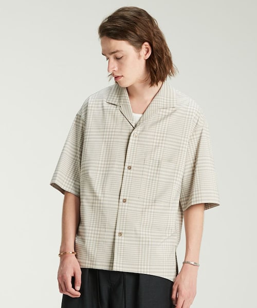 LIDNM（リドム）の「TONAL CHECK OPEN COLLAR（シャツ/ブラウス・メンズ・ベージュ系・MEDIUM/LARGE）」の2枚目の写真