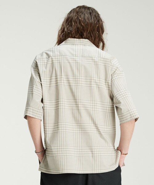 LIDNM（リドム）の「TONAL CHECK OPEN COLLAR（シャツ/ブラウス・メンズ・ベージュ系・MEDIUM/LARGE）」の4枚目の写真