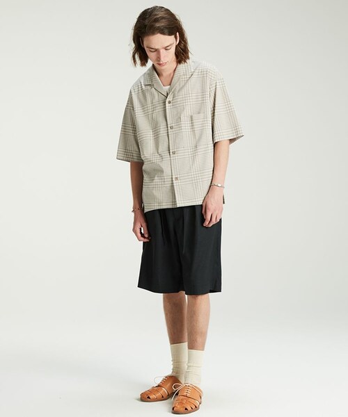 LIDNM（リドム）の「TONAL CHECK OPEN COLLAR（シャツ/ブラウス・メンズ・ベージュ系・MEDIUM/LARGE）」の5枚目の写真
