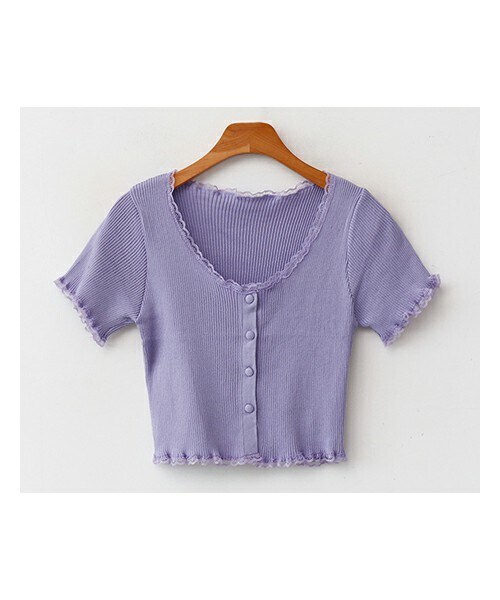 fd style（エフディ スタイル）の「スカラップレースクロップドリブカーディガン（カーディガン/ボレロ・レディース・블루/퍼플/화이트/블랙・FREE(44-55半)）」の4枚目の写真