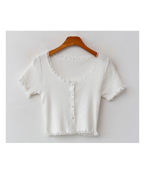 fd style（エフディ スタイル）の「スカラップレースクロップドリブカーディガン（カーディガン/ボレロ・レディース・블루/퍼플/화이트/블랙・FREE(44-55半)）」の2枚目の写真