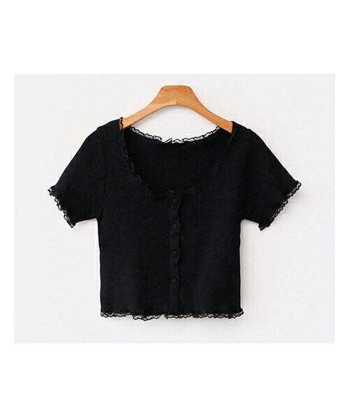 fd style（エフディ スタイル）の「スカラップレースクロップドリブカーディガン（カーディガン/ボレロ・レディース・블루/퍼플/화이트/블랙・FREE(44-55半)）」の3枚目の写真