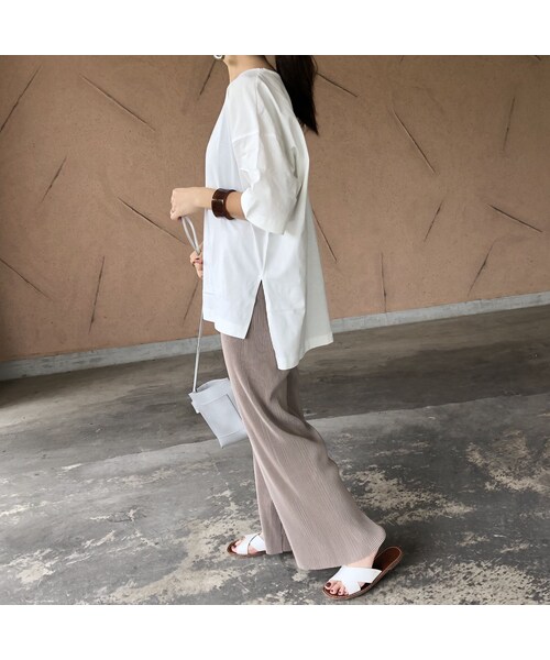 copine（コピン）の「7月9日再入荷！楽な着心地ウエストゴム！楊柳プリーツワイドパンツ(2color)【クリックポスト対象商品】（その他パンツ・レディース・その他）」の4枚目の写真