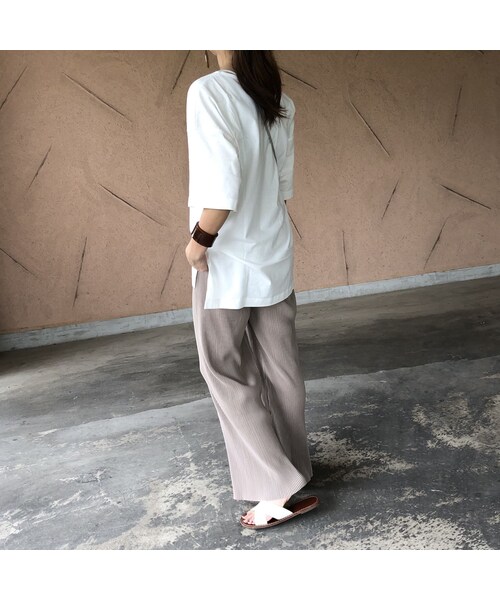copine（コピン）の「7月9日再入荷！楽な着心地ウエストゴム！楊柳プリーツワイドパンツ(2color)【クリックポスト対象商品】（その他パンツ・レディース・その他）」の3枚目の写真